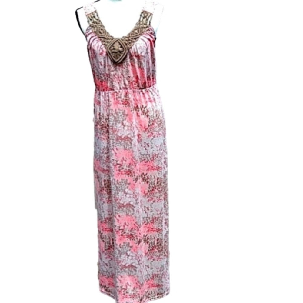 Faded Glory Maxi Dress sz Med Macrame embellishments